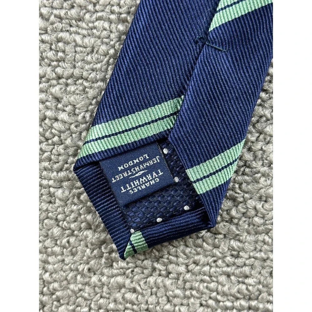 Charles Tyrwhitt Tie Men Navy Blue Green Stripe Jermyn Street London Silk Office